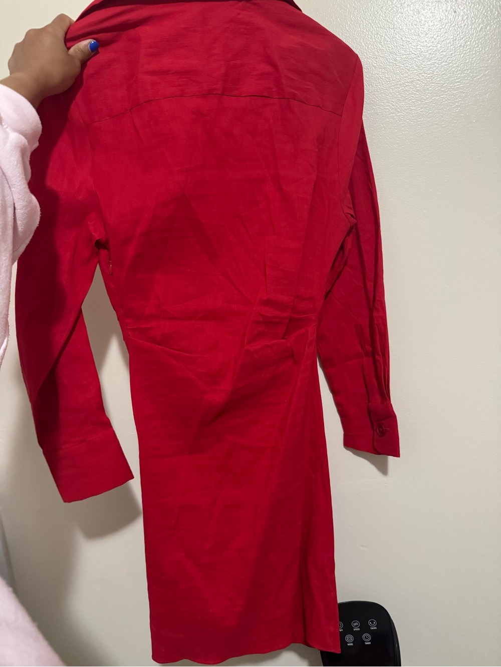 Zara Red Ruched V-Neck Long-Sleeve Mini Dress - Picture 4 of 5